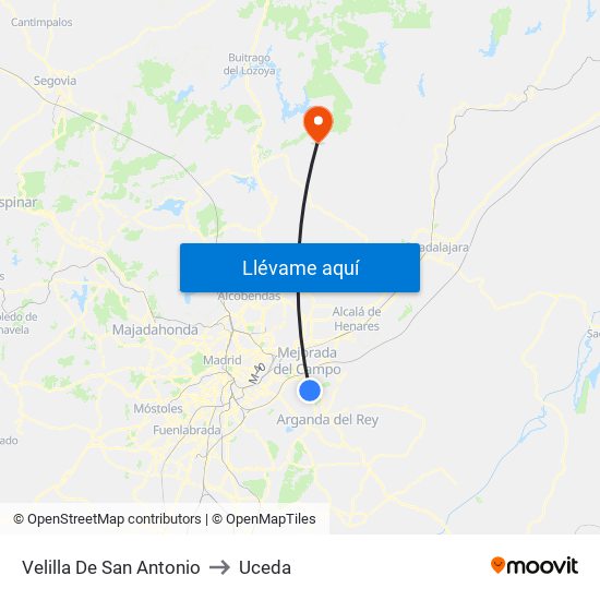 Velilla De San Antonio to Uceda map