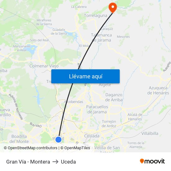 Gran Vía - Montera to Uceda map