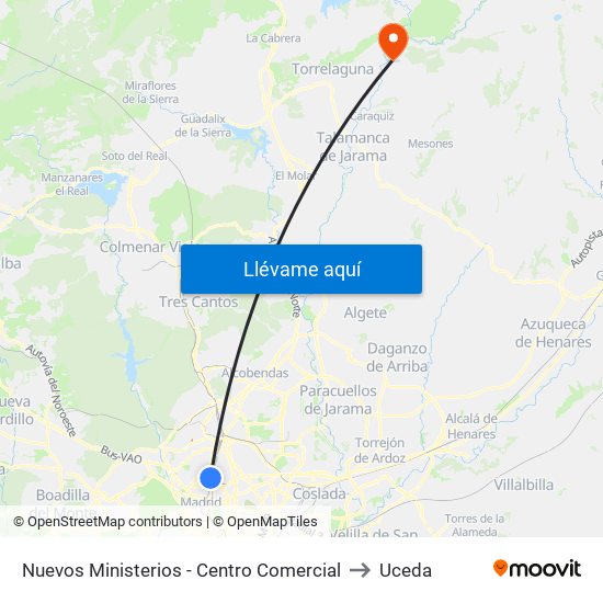 Nuevos Ministerios - Centro Comercial to Uceda map