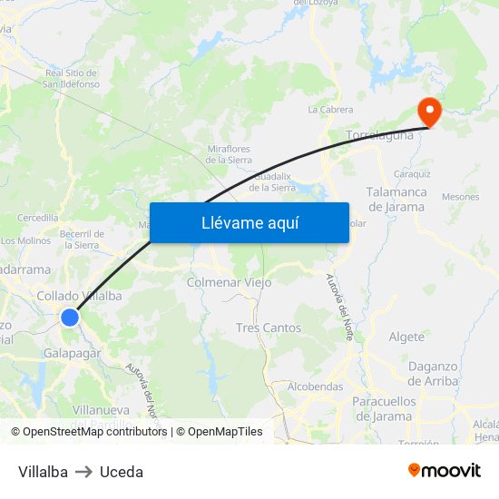 Villalba to Uceda map