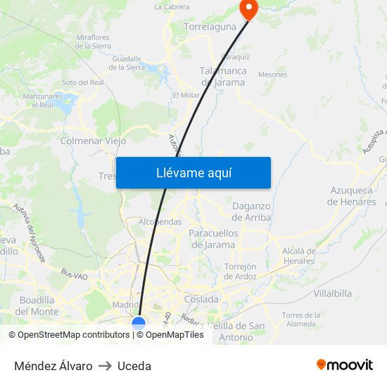 Méndez Álvaro to Uceda map
