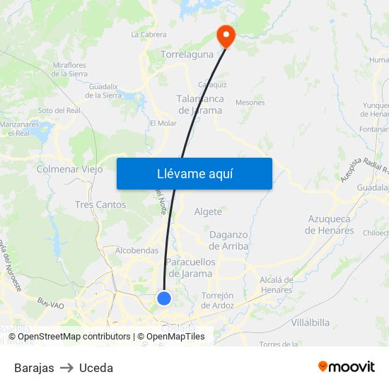 Barajas to Uceda map