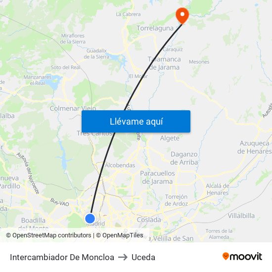 Intercambiador De Moncloa to Uceda map