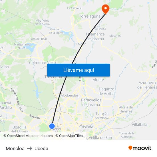 Moncloa to Uceda map