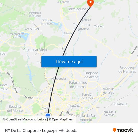 P.º De La Chopera - Legazpi to Uceda map