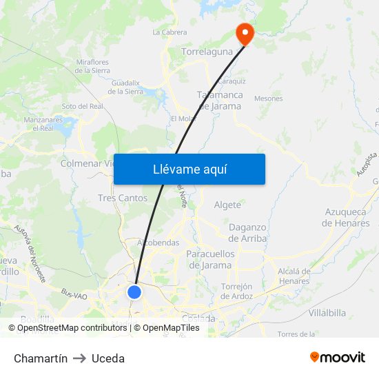 Chamartín to Uceda map