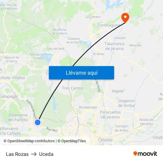 Las Rozas to Uceda map