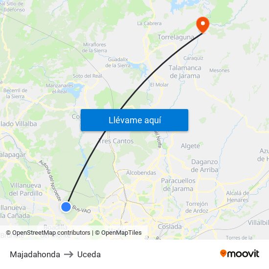 Majadahonda to Uceda map