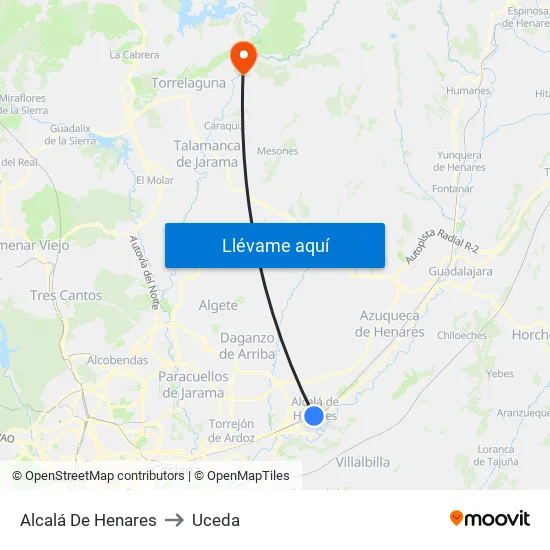 Alcalá De Henares to Uceda map