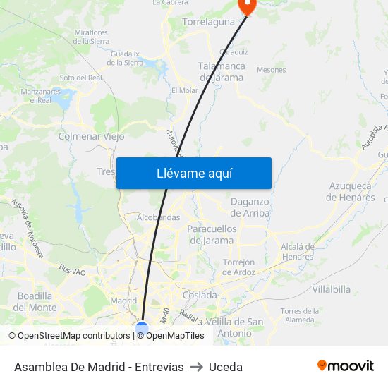 Asamblea De Madrid - Entrevías to Uceda map