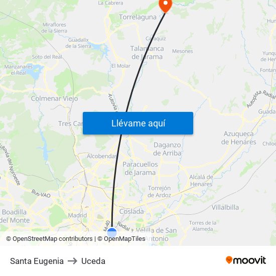 Santa Eugenia to Uceda map