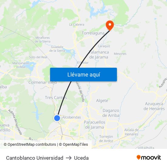 Cantoblanco Universidad to Uceda map