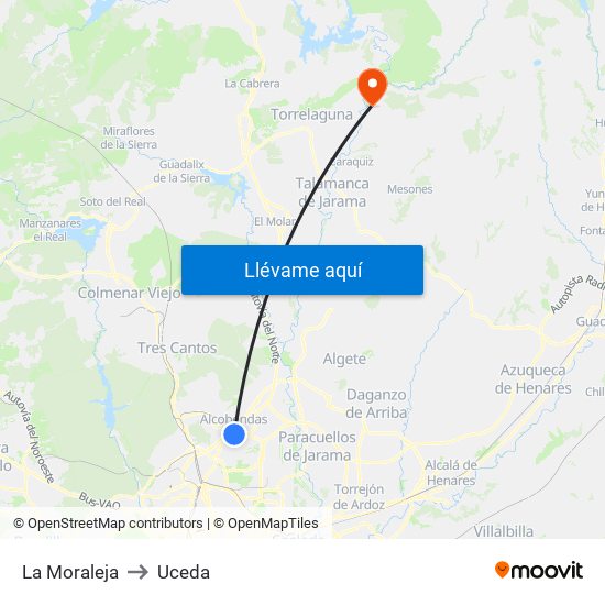 La Moraleja to Uceda map