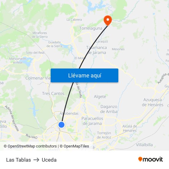 Las Tablas to Uceda map