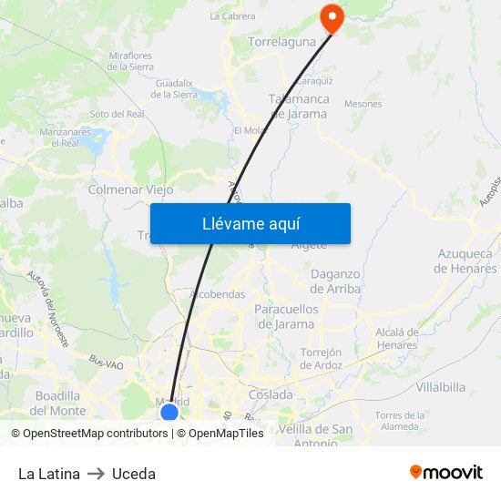 La Latina to Uceda map