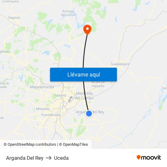 Arganda Del Rey to Uceda map