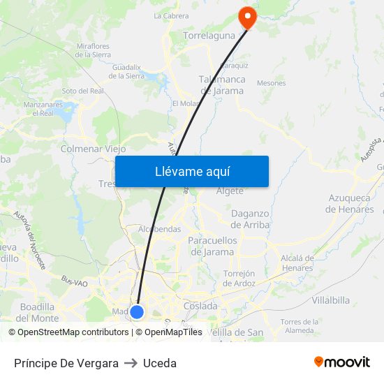 Príncipe De Vergara to Uceda map