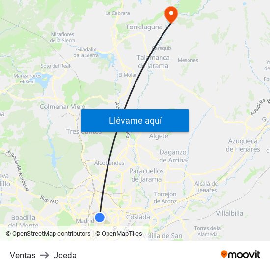 Ventas to Uceda map