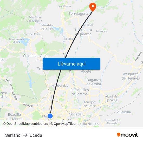 Serrano to Uceda map