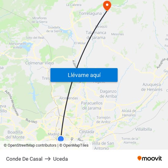 Conde De Casal to Uceda map