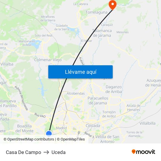 Casa De Campo to Uceda map