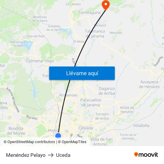 Menéndez Pelayo to Uceda map