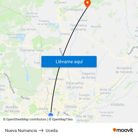 Nueva Numancia to Uceda map