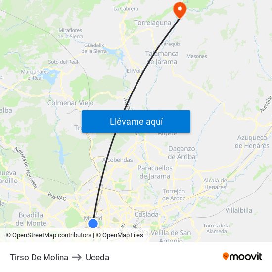 Tirso De Molina to Uceda map