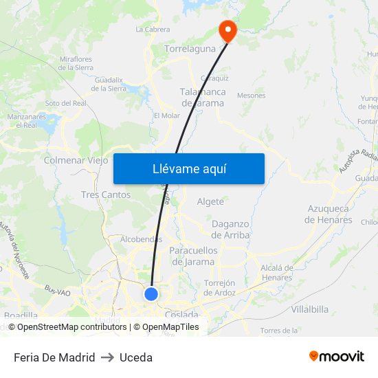 Feria De Madrid to Uceda map