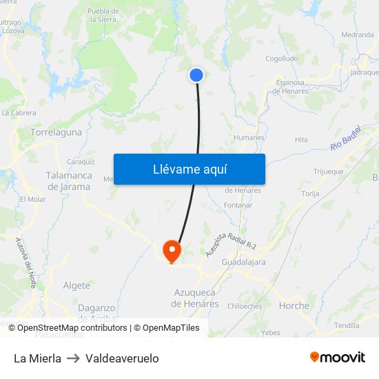 La Mierla to Valdeaveruelo map