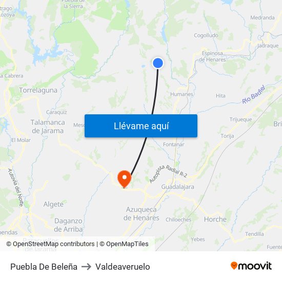 Puebla De Beleña to Valdeaveruelo map