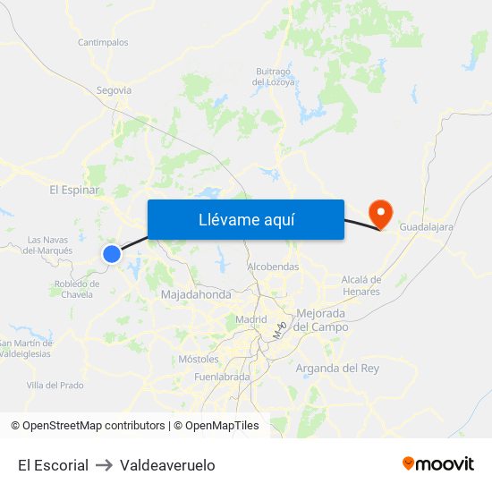 El Escorial to Valdeaveruelo map