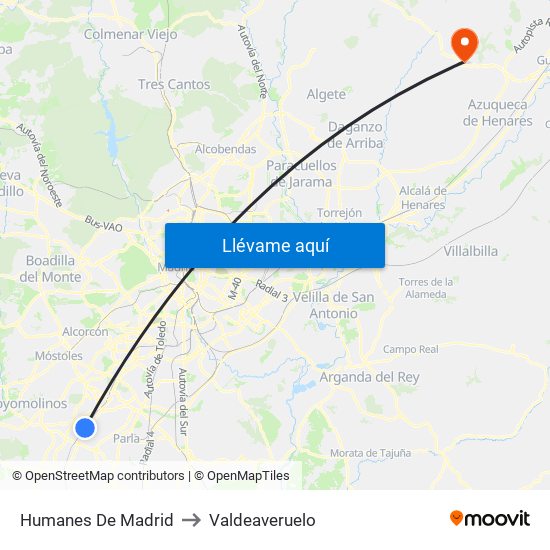 Humanes De Madrid to Valdeaveruelo map