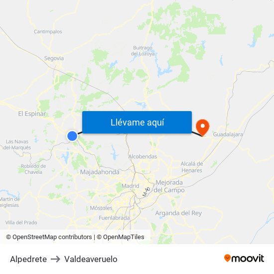 Alpedrete to Valdeaveruelo map