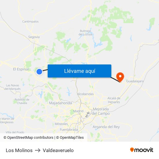 Los Molinos to Valdeaveruelo map