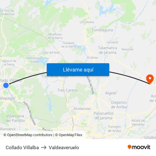Collado Villalba to Valdeaveruelo map