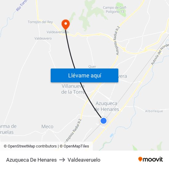 Azuqueca De Henares to Valdeaveruelo map