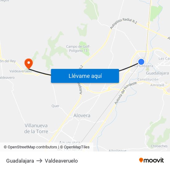 Guadalajara to Valdeaveruelo map