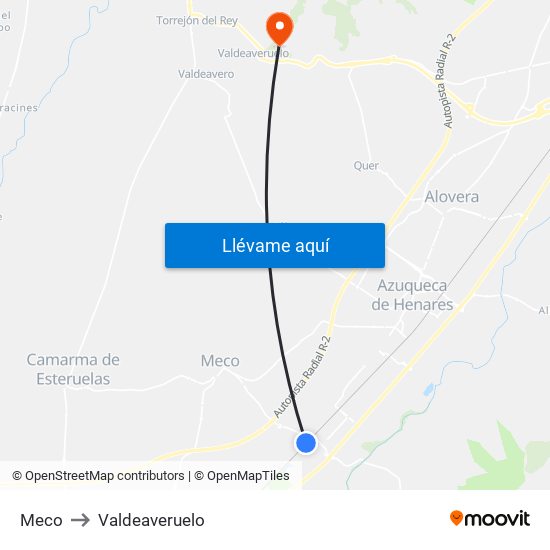 Meco to Valdeaveruelo map