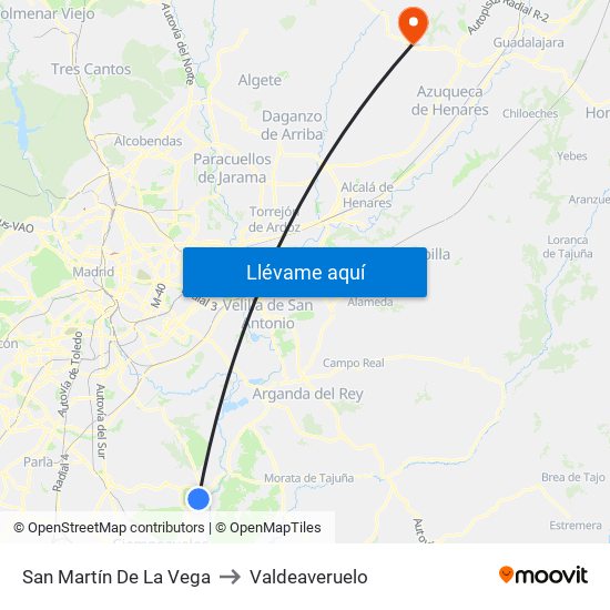 San Martín De La Vega to Valdeaveruelo map