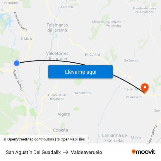 San Agustín Del Guadalix to Valdeaveruelo map