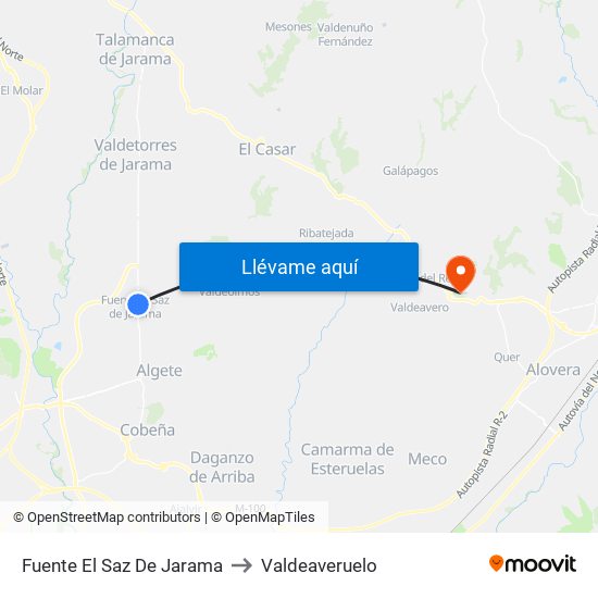 Fuente El Saz De Jarama to Valdeaveruelo map
