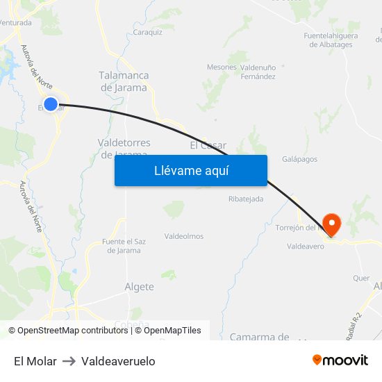 El Molar to Valdeaveruelo map