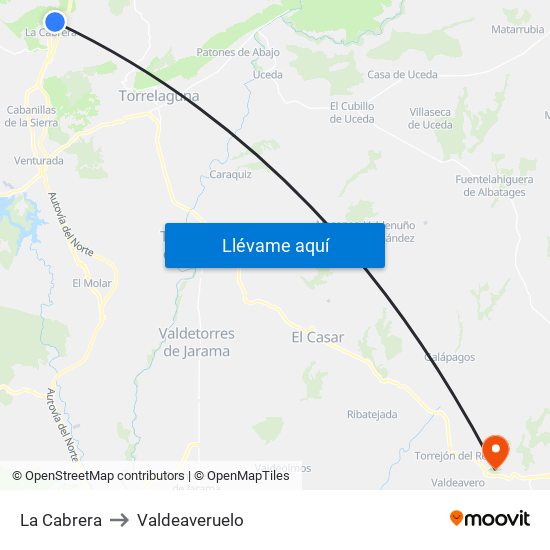 La Cabrera to Valdeaveruelo map