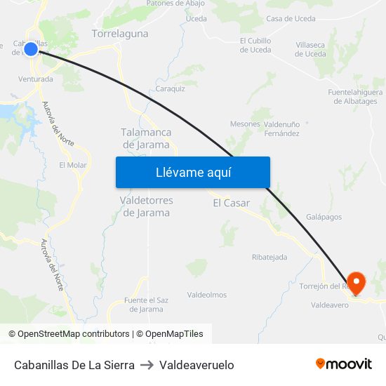 Cabanillas De La Sierra to Valdeaveruelo map