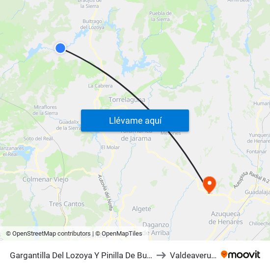 Gargantilla Del Lozoya Y Pinilla De Buitrago to Valdeaveruelo map