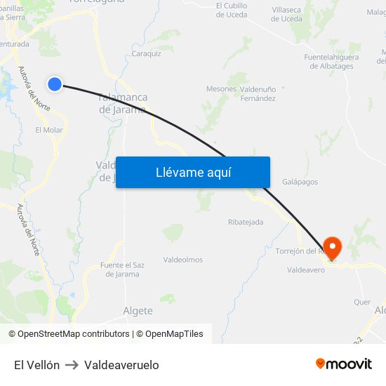 El Vellón to Valdeaveruelo map