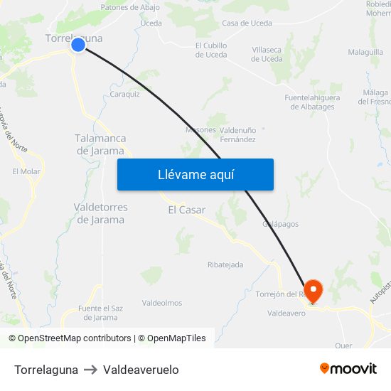 Torrelaguna to Valdeaveruelo map