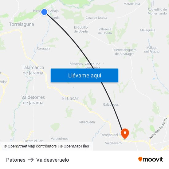 Patones to Valdeaveruelo map