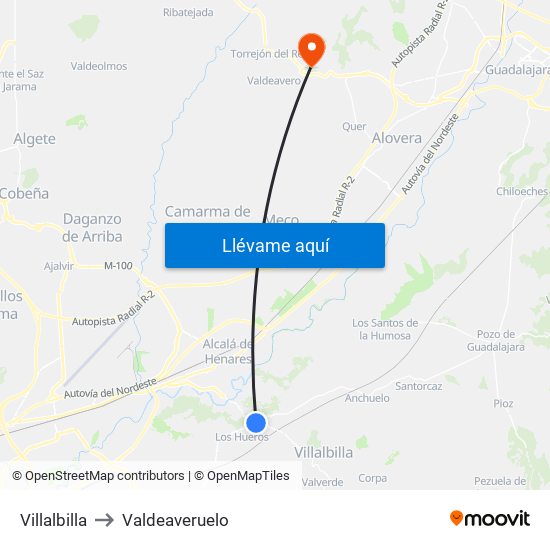 Villalbilla to Valdeaveruelo map